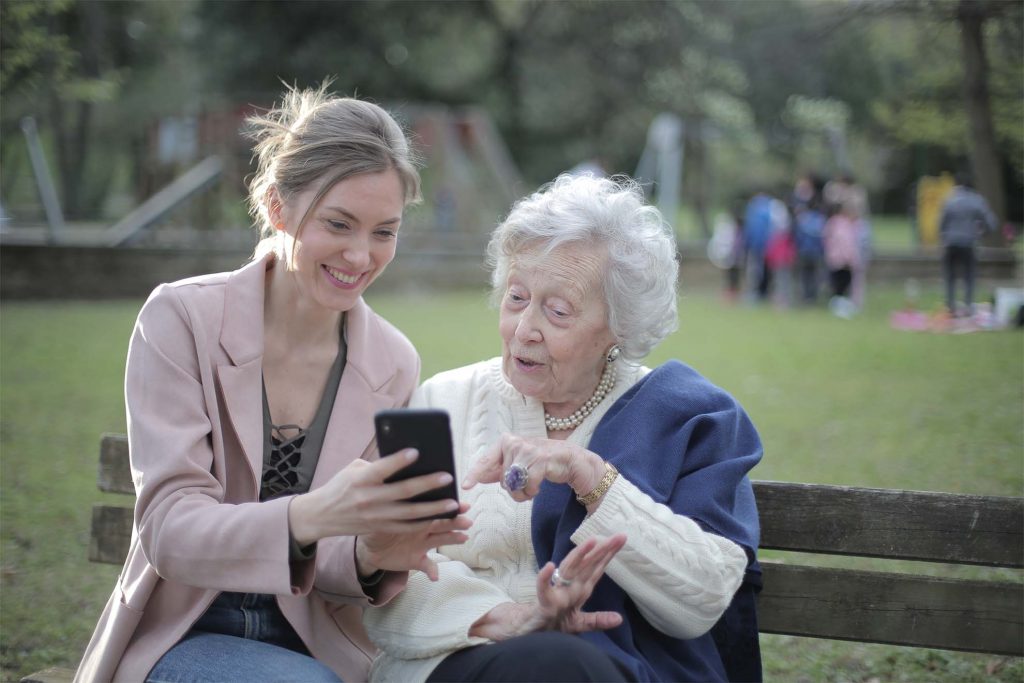 resident talking with a young lady